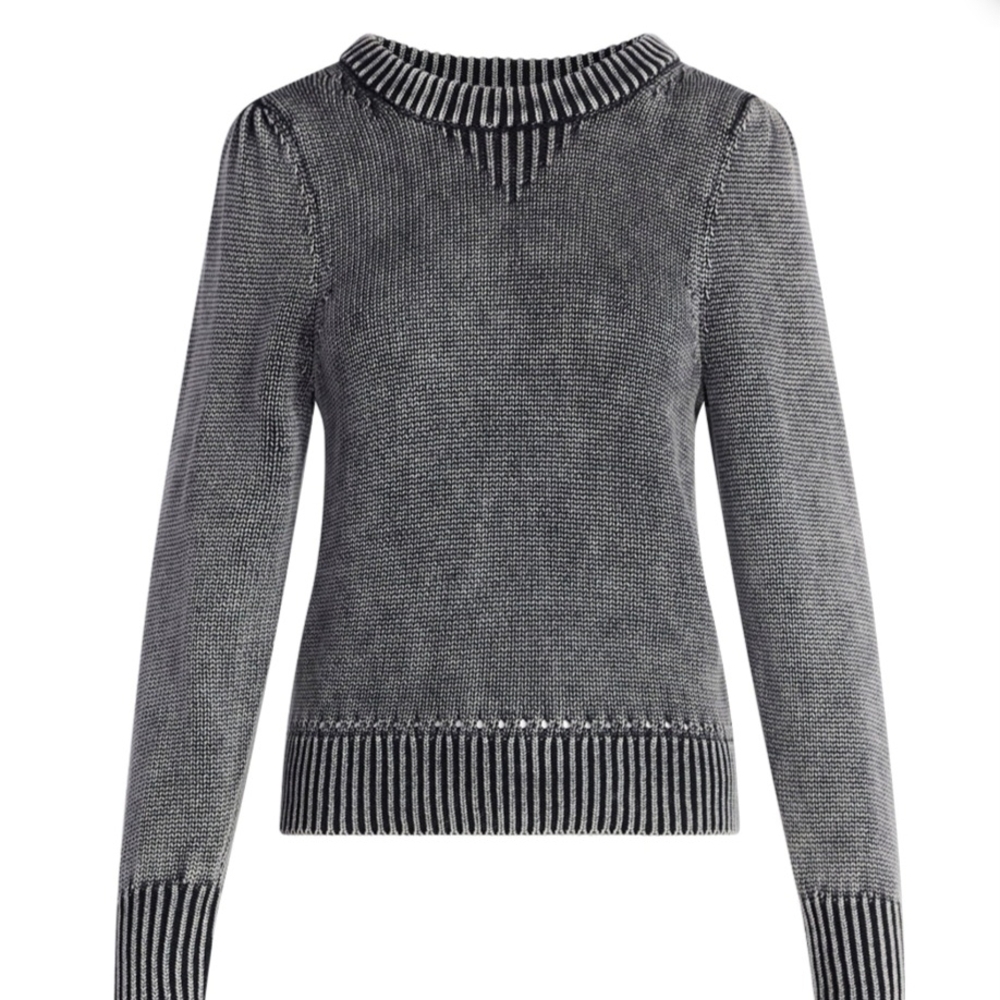 Scoop Acid Wash Cotton Puff Sleeve Sweater Gray Women Size M, NWT